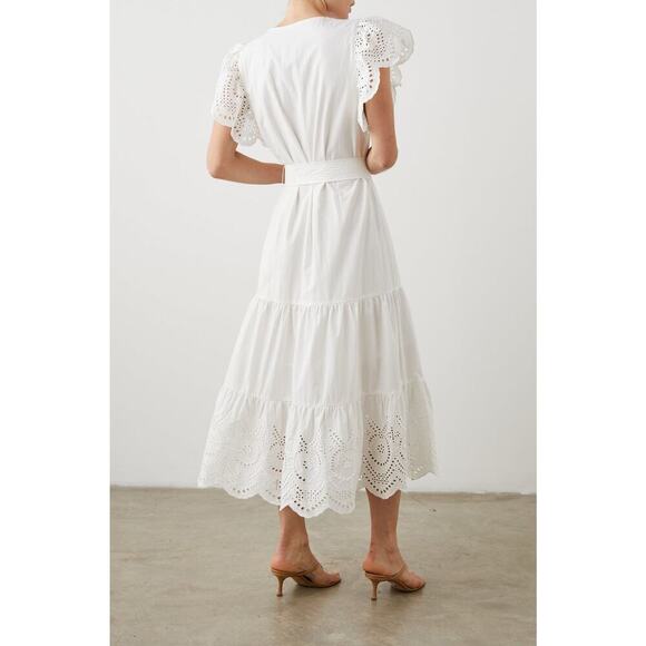 RAILS White Lace Cutout Flutter Sleeves Cotton Blend Tie Waist Gia Dress Size XS - Picture 3 of 10